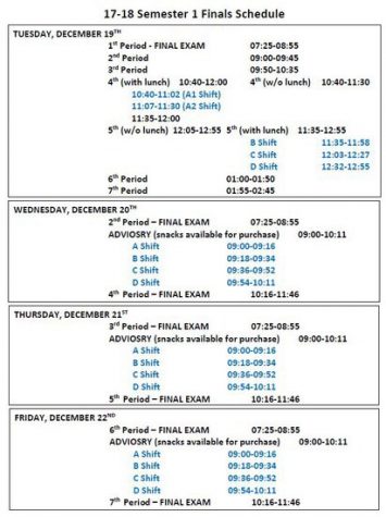 17-18 Semester 1 Finals schedule